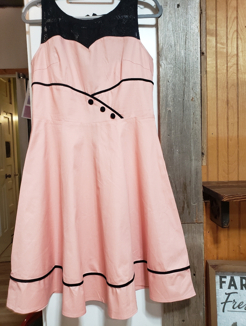 Retro Pin Up Swing Dress Large Cotton 1% Stretch Lattace Lace Upper